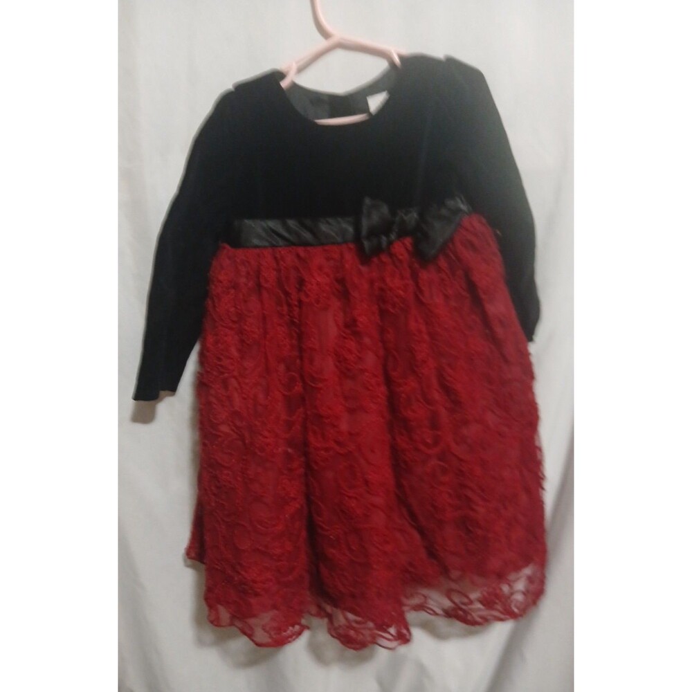 HEIRLOOMS by POLLY FLINDERS sz 4t Dress Lace Velvet Long Sleeves Red & Black